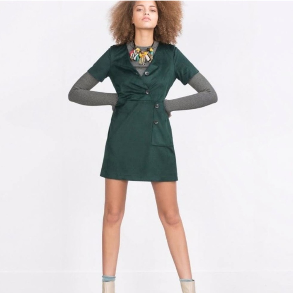 Zara Trafacul Faux Suede Mini Dress. Emerald green